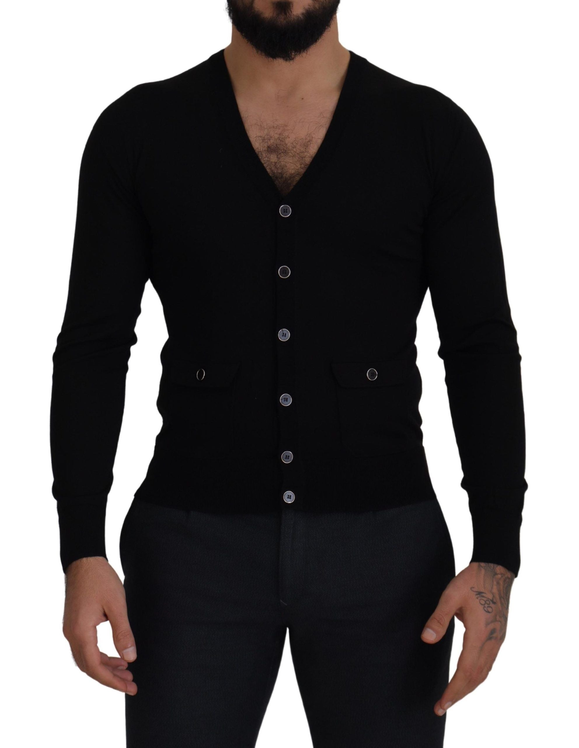 Dolce &amp; Gabbana Elegant black wool cardigan with buttons