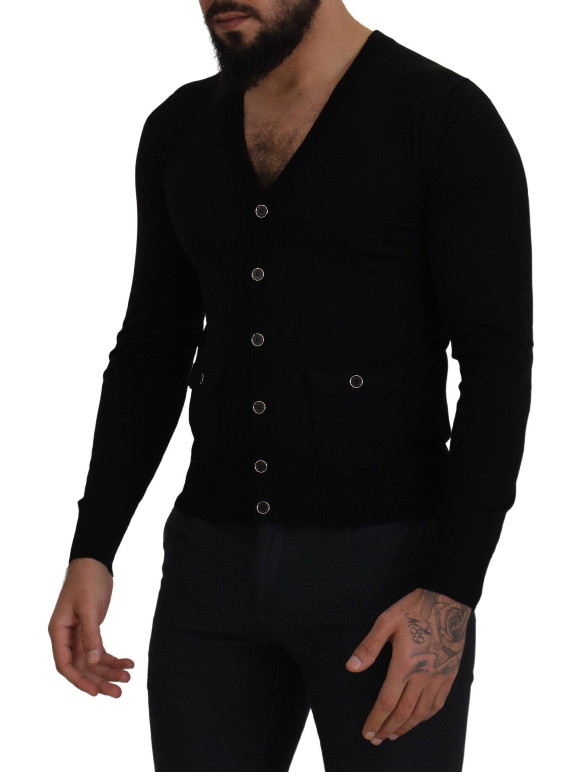 Dolce &amp; Gabbana Elegant black wool cardigan with buttons