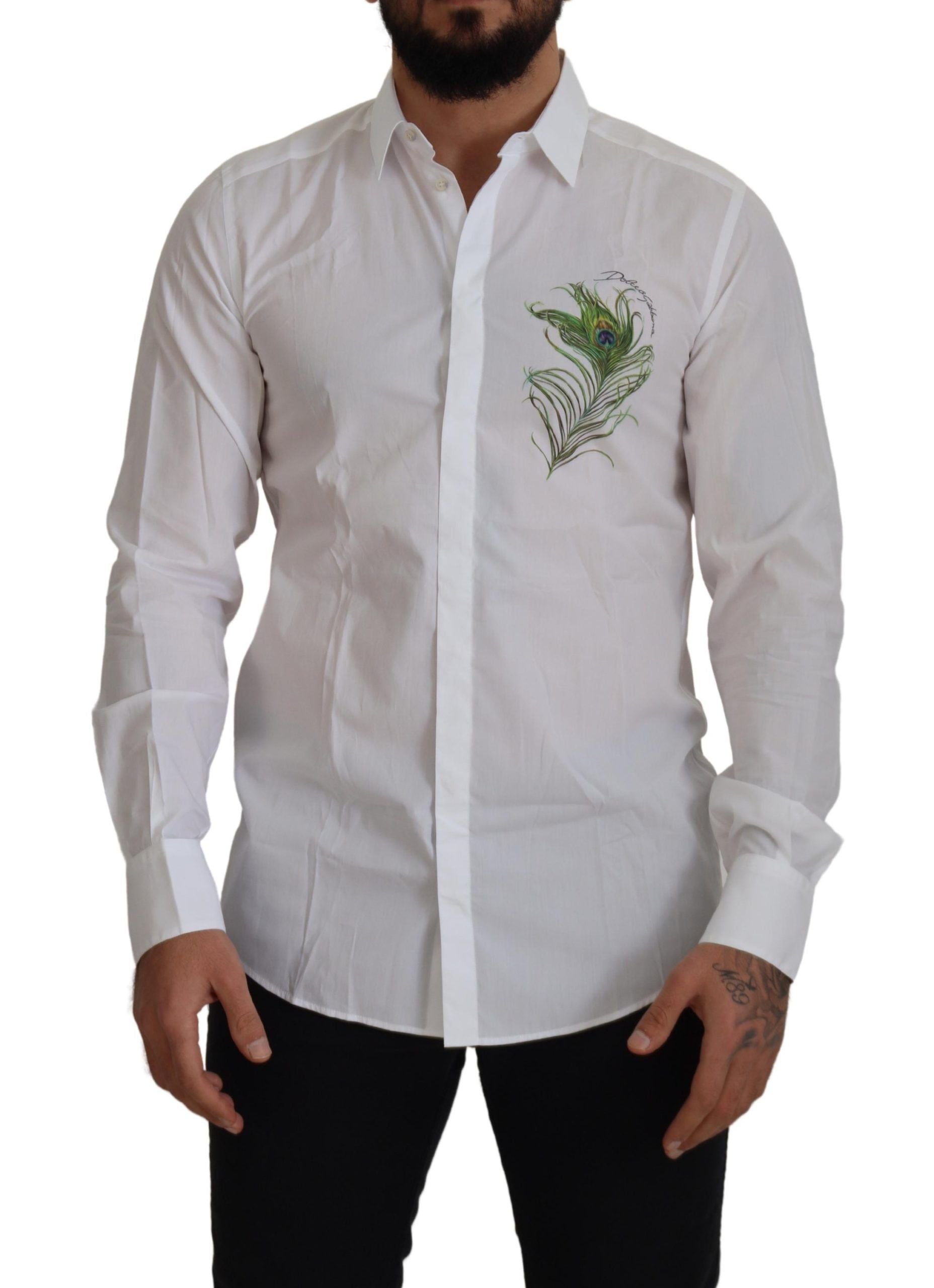 Dolce &amp; Gabbana Elegant white peacock feather shirt