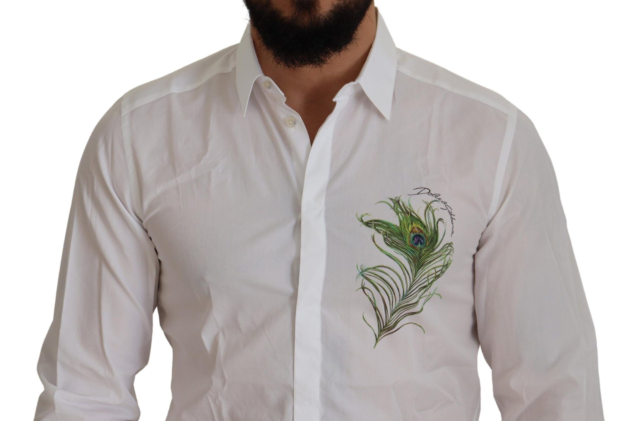 Dolce &amp; Gabbana Elegant white peacock feather shirt