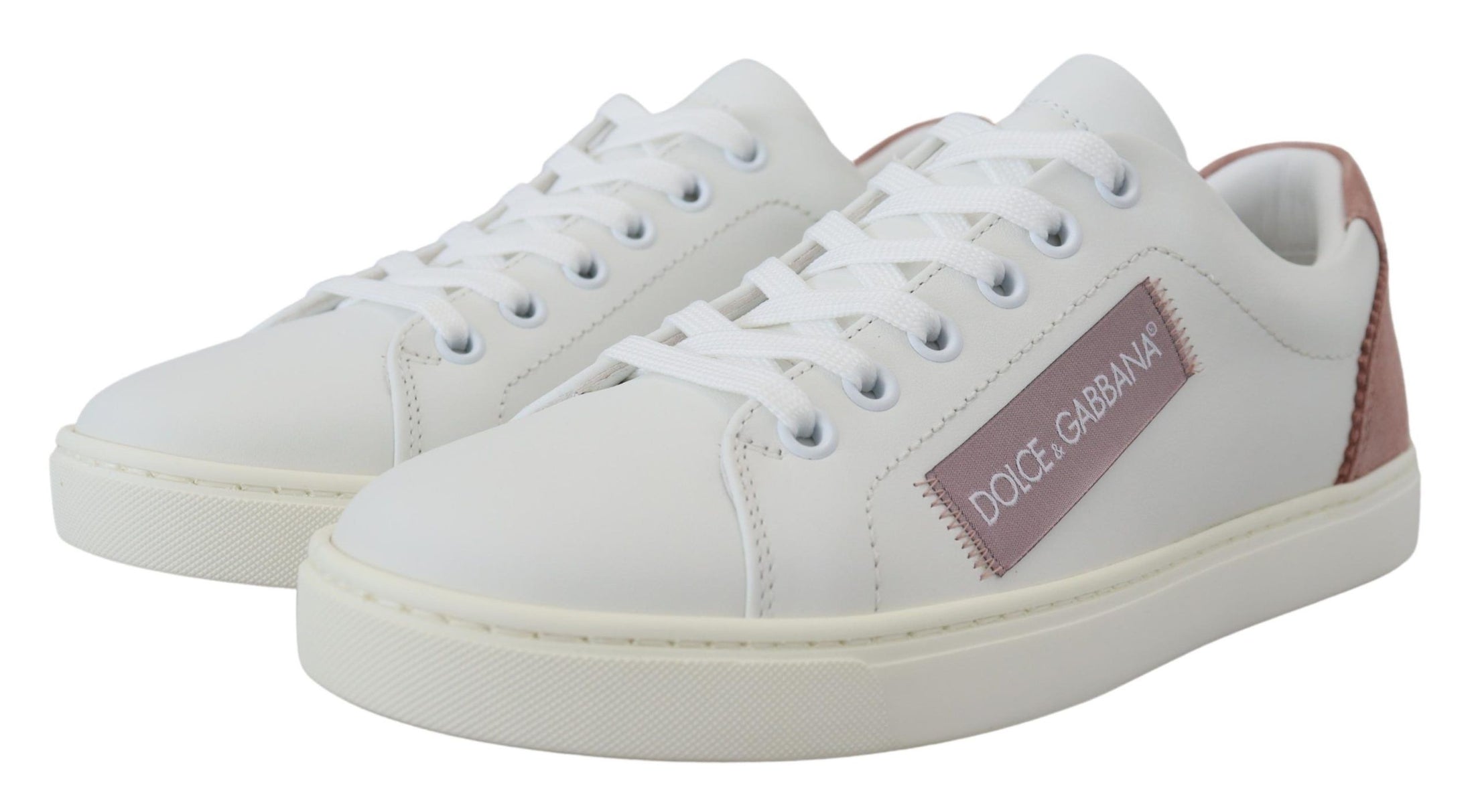 Dolce & Gabbana Schicke Low-Top-Sneakers aus Leder in Weiß-Rosa