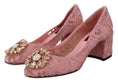 Load image into Gallery viewer, Dolce & Gabbana Pastellrosa Spitze und kristallverzierte Pumps
