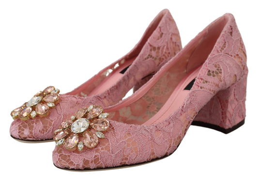 Dolce & Gabbana Pastellrosa Spitze und kristallverzierte Pumps