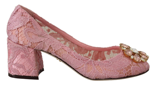 Dolce & Gabbana Pastellrosa Spitze und kristallverzierte Pumps