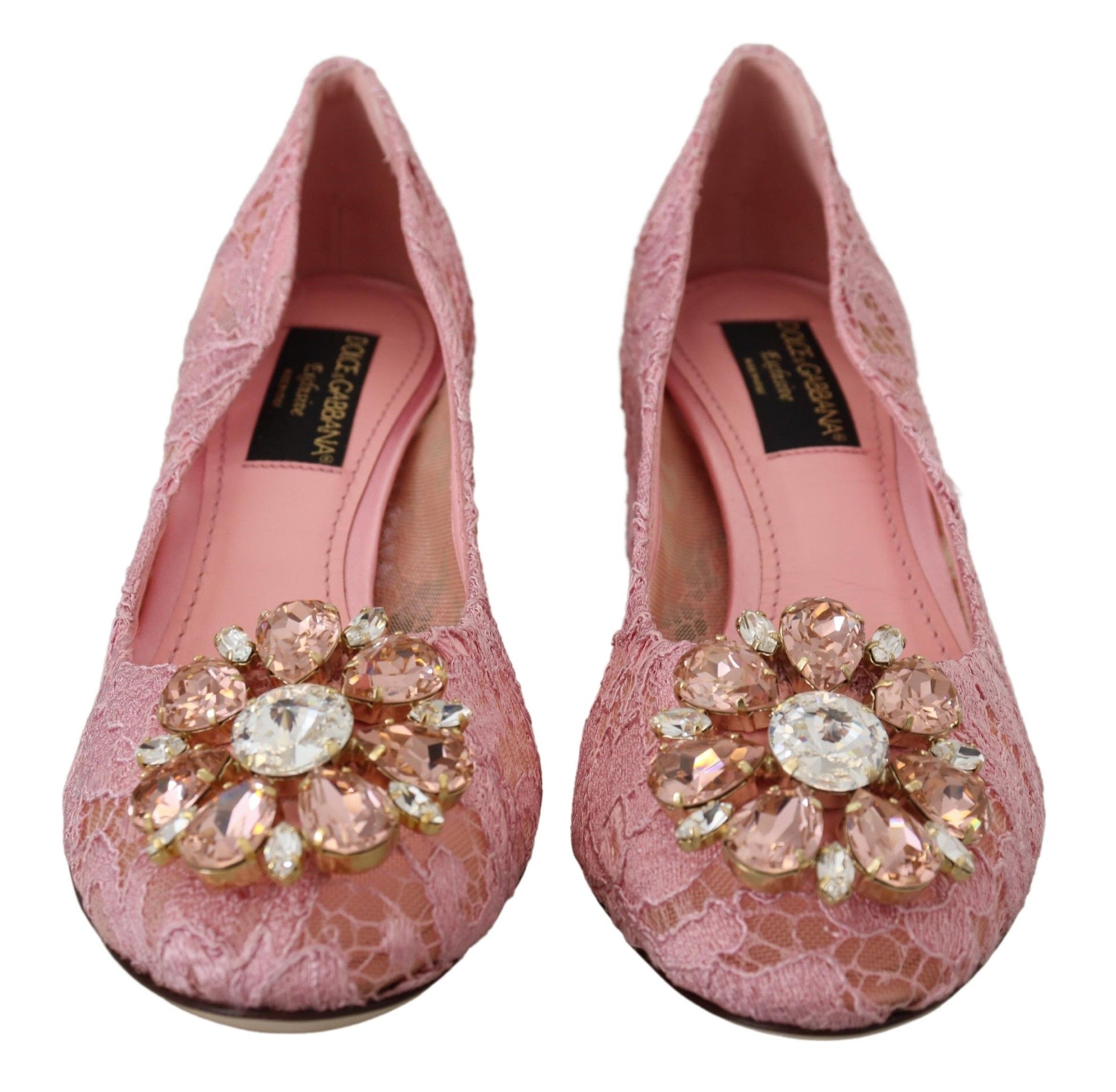 Dolce & Gabbana Pastellrosa Spitze und kristallverzierte Pumps