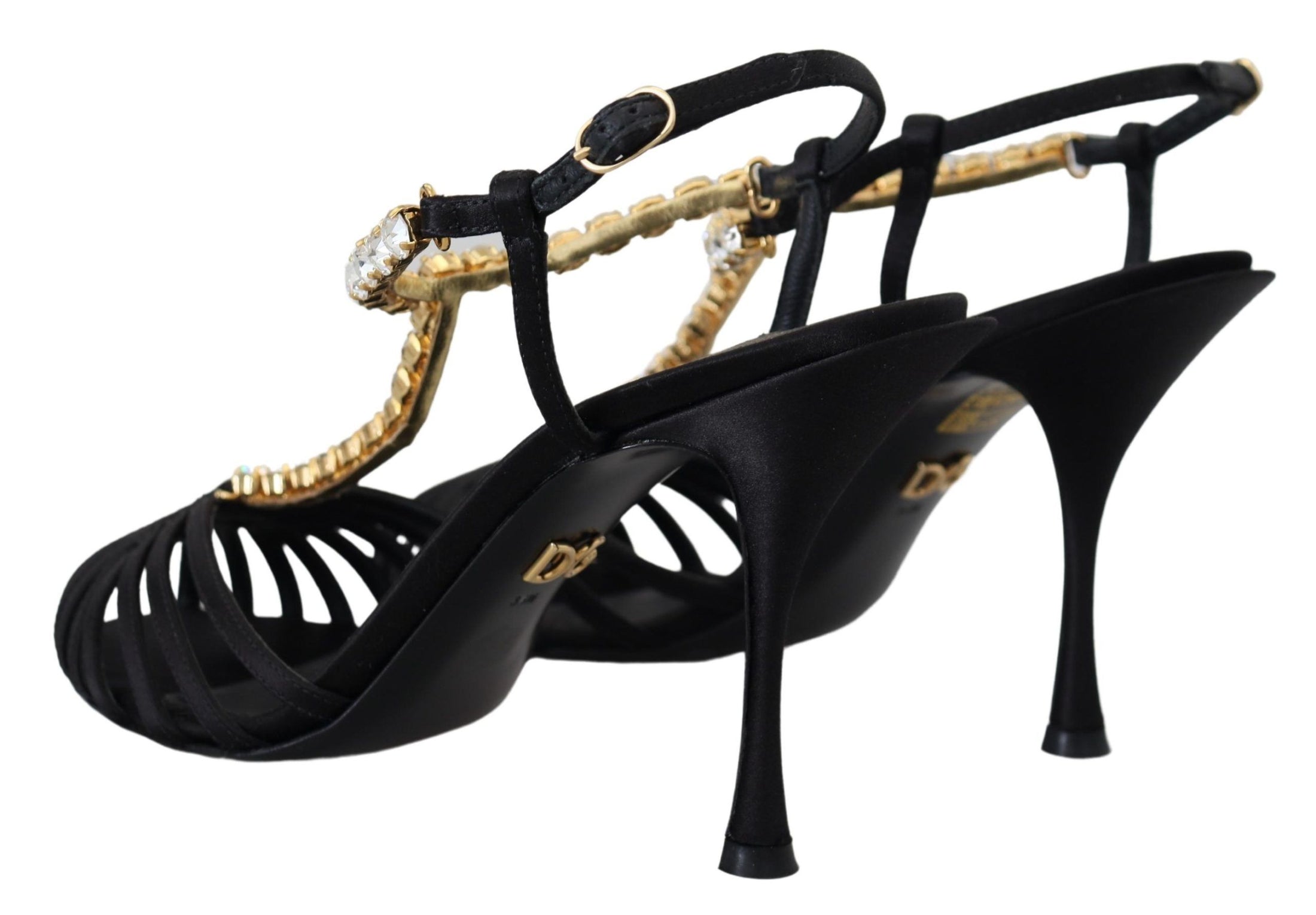 Dolce & Gabbana Elegante Seidenmischung Kristall T-Strap Heels