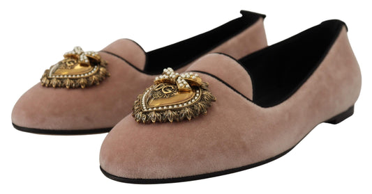 Dolce & Gabbana Elegante Rosa Samt Devotion Loafers