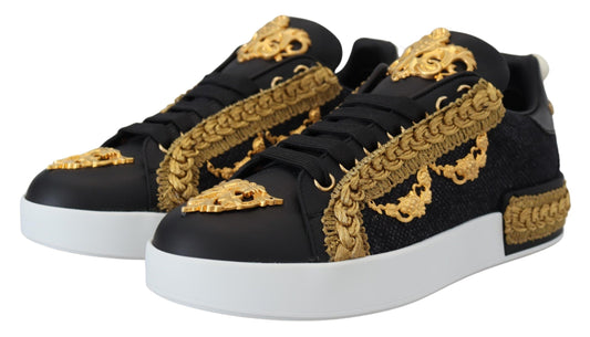 Dolce & Gabbana Elegante Portofino Sneakers aus Leder in Schwarz