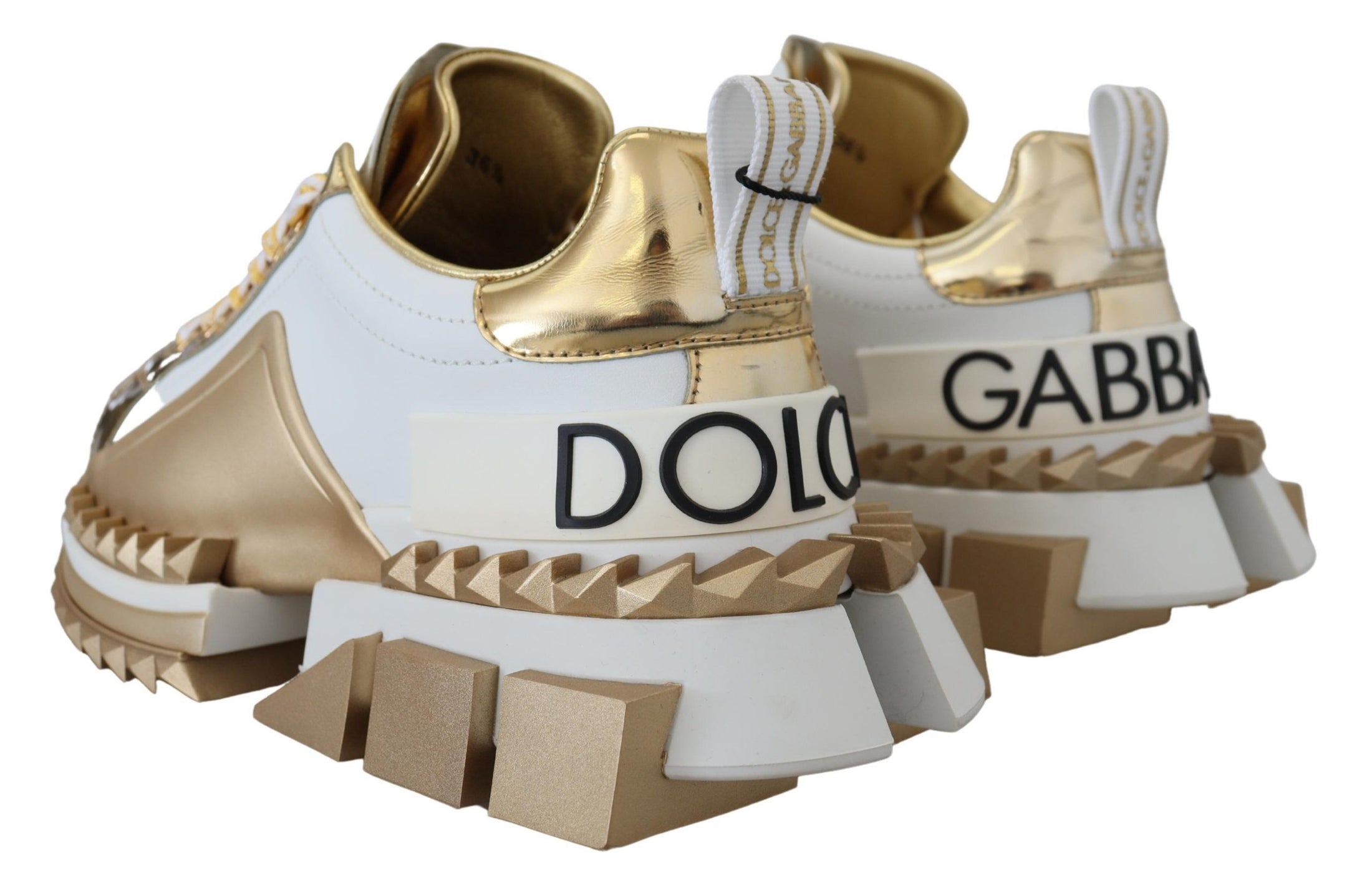 Dolce & Gabbana Elegante Leder-Sneakers in Weiß und Gold