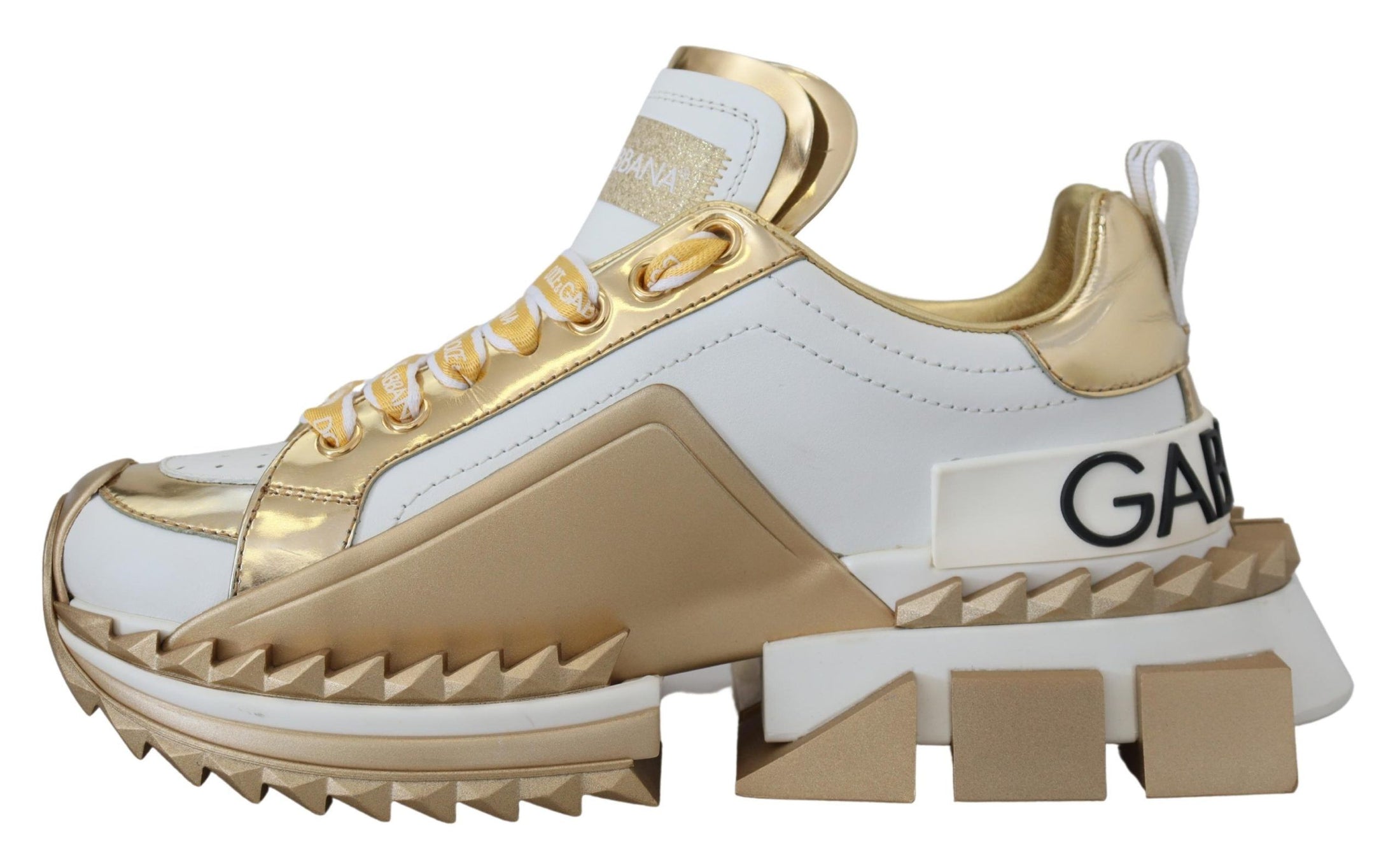 Dolce & Gabbana Elegante Leder-Sneakers in Weiß und Gold