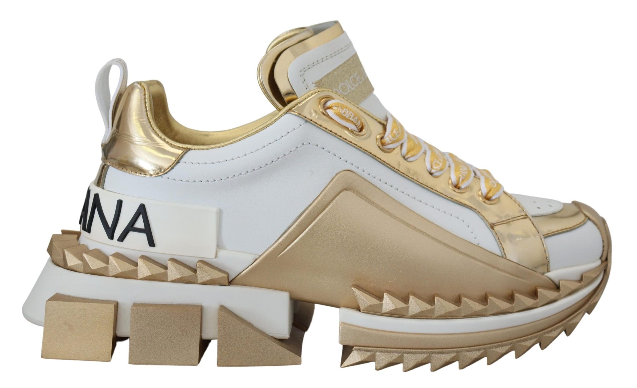 Dolce & Gabbana Elegante Leder-Sneakers in Weiß und Gold