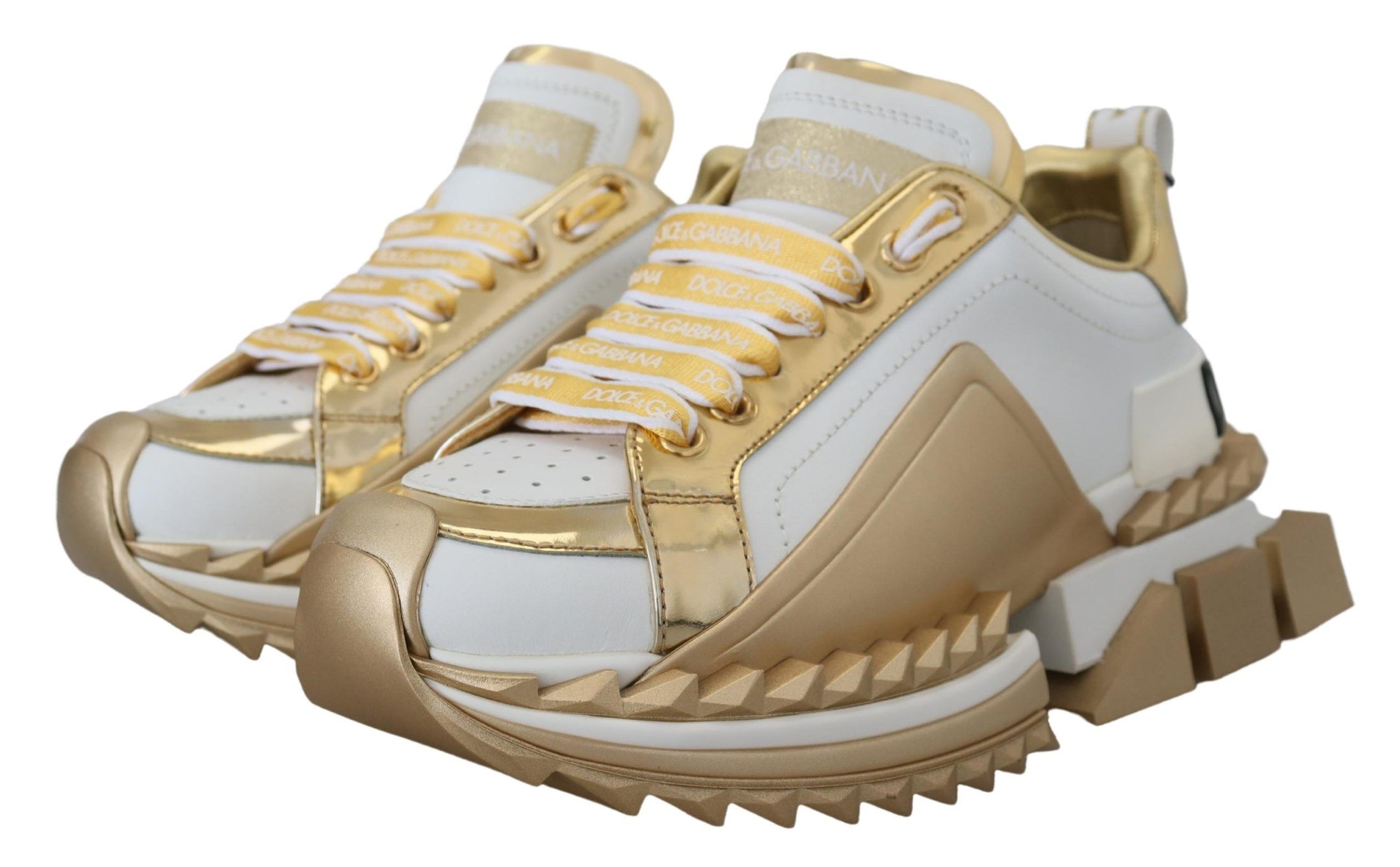 Dolce & Gabbana Elegante Leder-Sneakers in Weiß und Gold