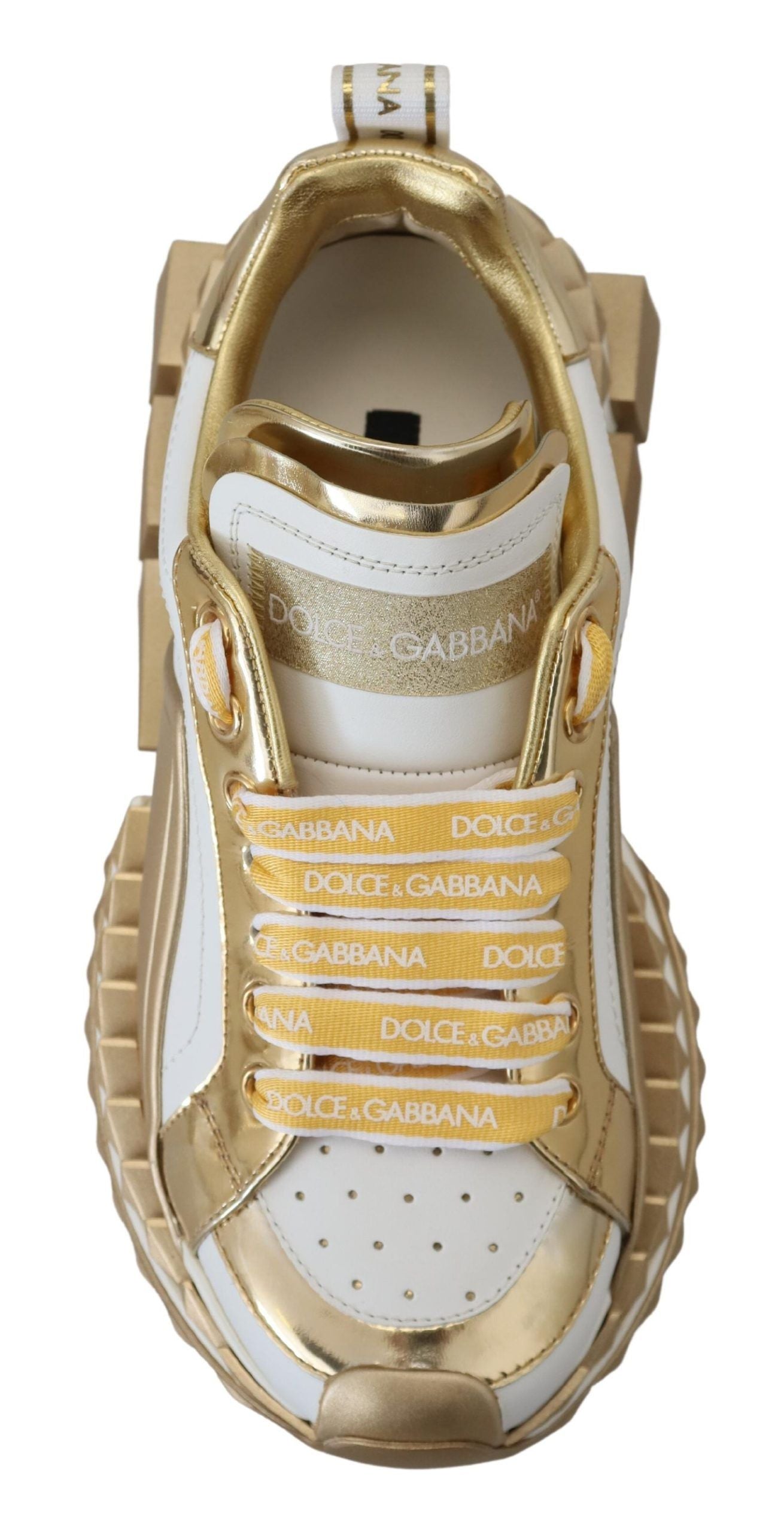 Dolce & Gabbana Elegante Leder-Sneakers in Weiß und Gold