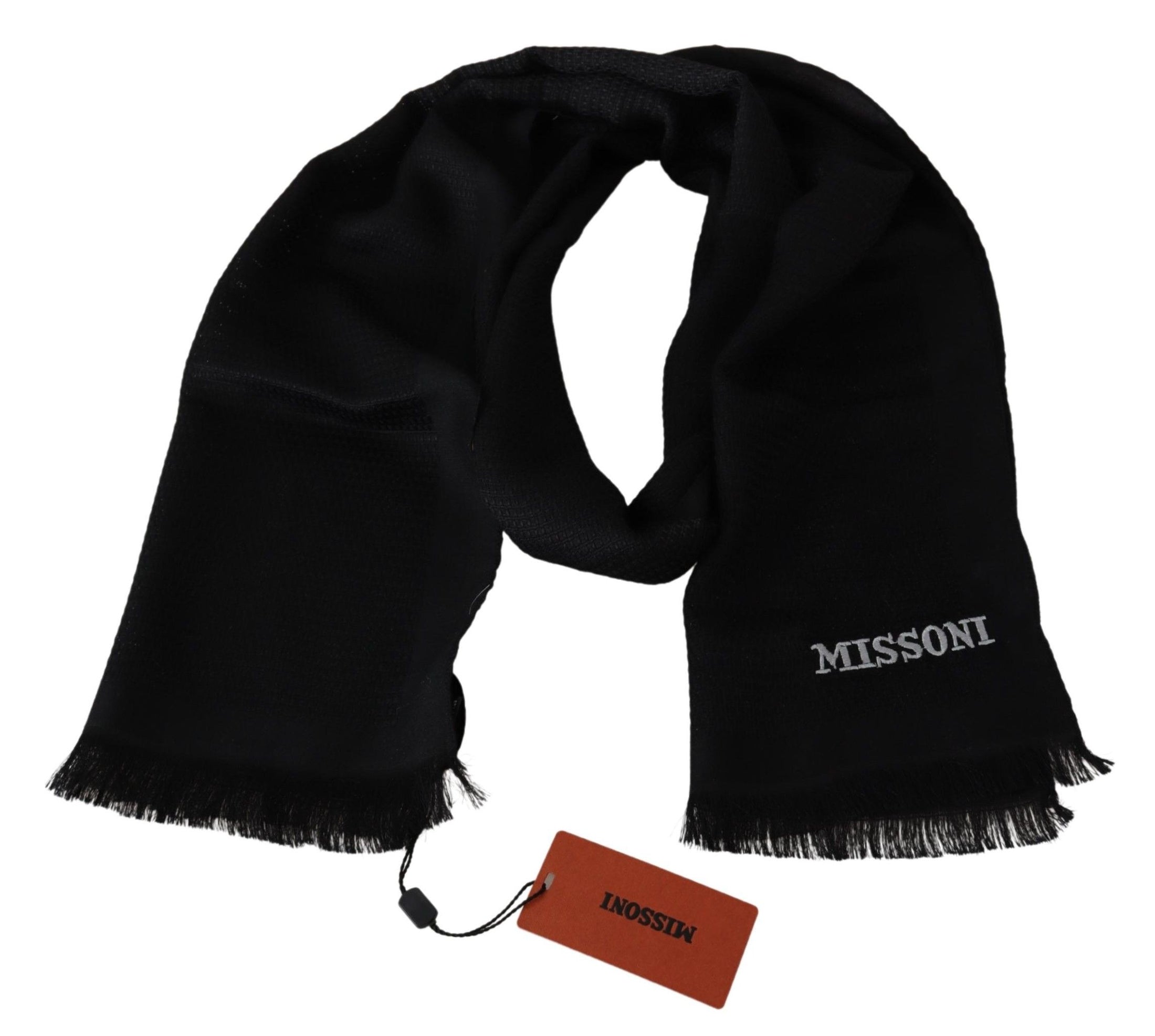 Missoni Schwarzer Wollmischung Unisex Hals wickeln Fransen Herrenschal