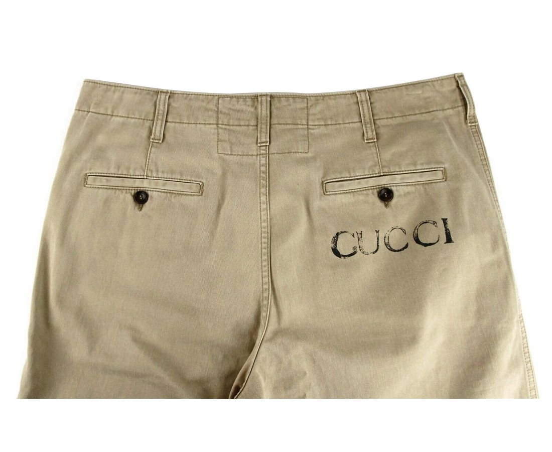 Hellbraune Hose aus gewaschener Baumwolle mit Gucci-Druck