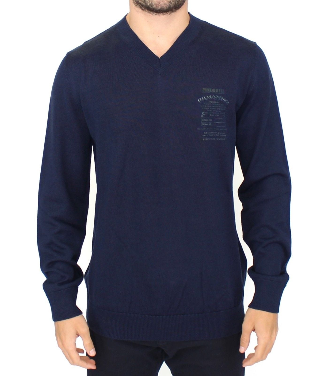 Ermanno Scervino Eleganter blauer Pullover mit V-Ausschnitt aus Wollmischung