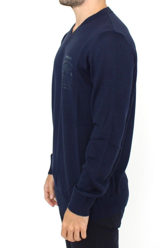 Ermanno Scervino Eleganter blauer Pullover mit V-Ausschnitt aus Wollmischung