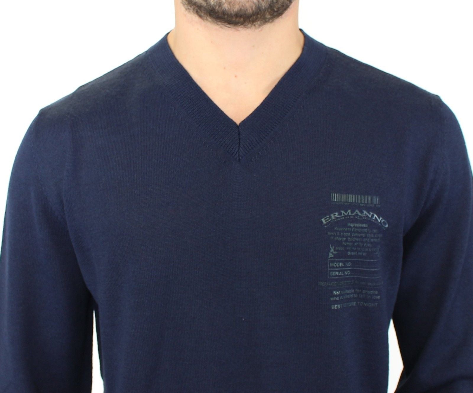 Ermanno Scervino Eleganter blauer Pullover mit V-Ausschnitt aus Wollmischung