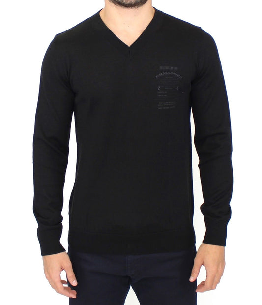 Ermanno Scervino Eleganter schwarzer Pullover mit V-Ausschnitt aus Wollgemisch