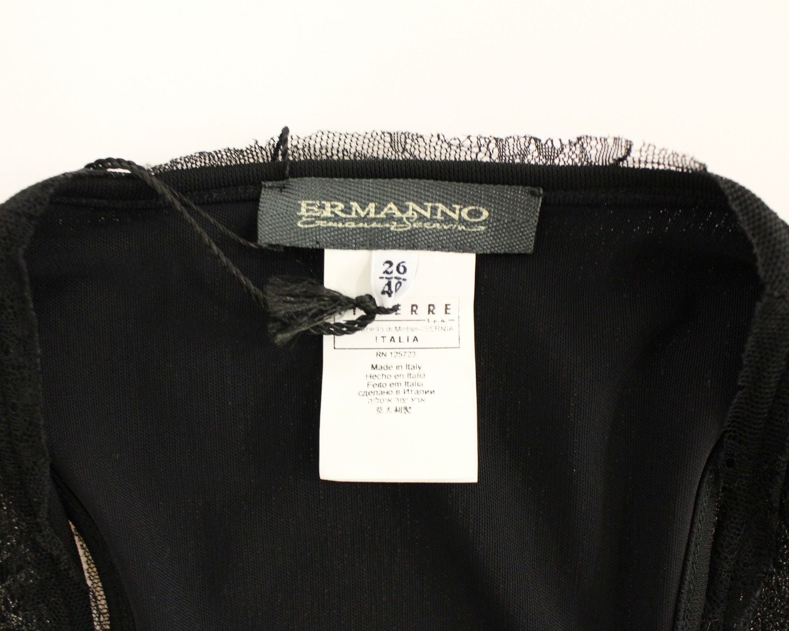 Ermanno Scervino Schwarzes Nylon-Minikleid mit Spitzeneinsatz