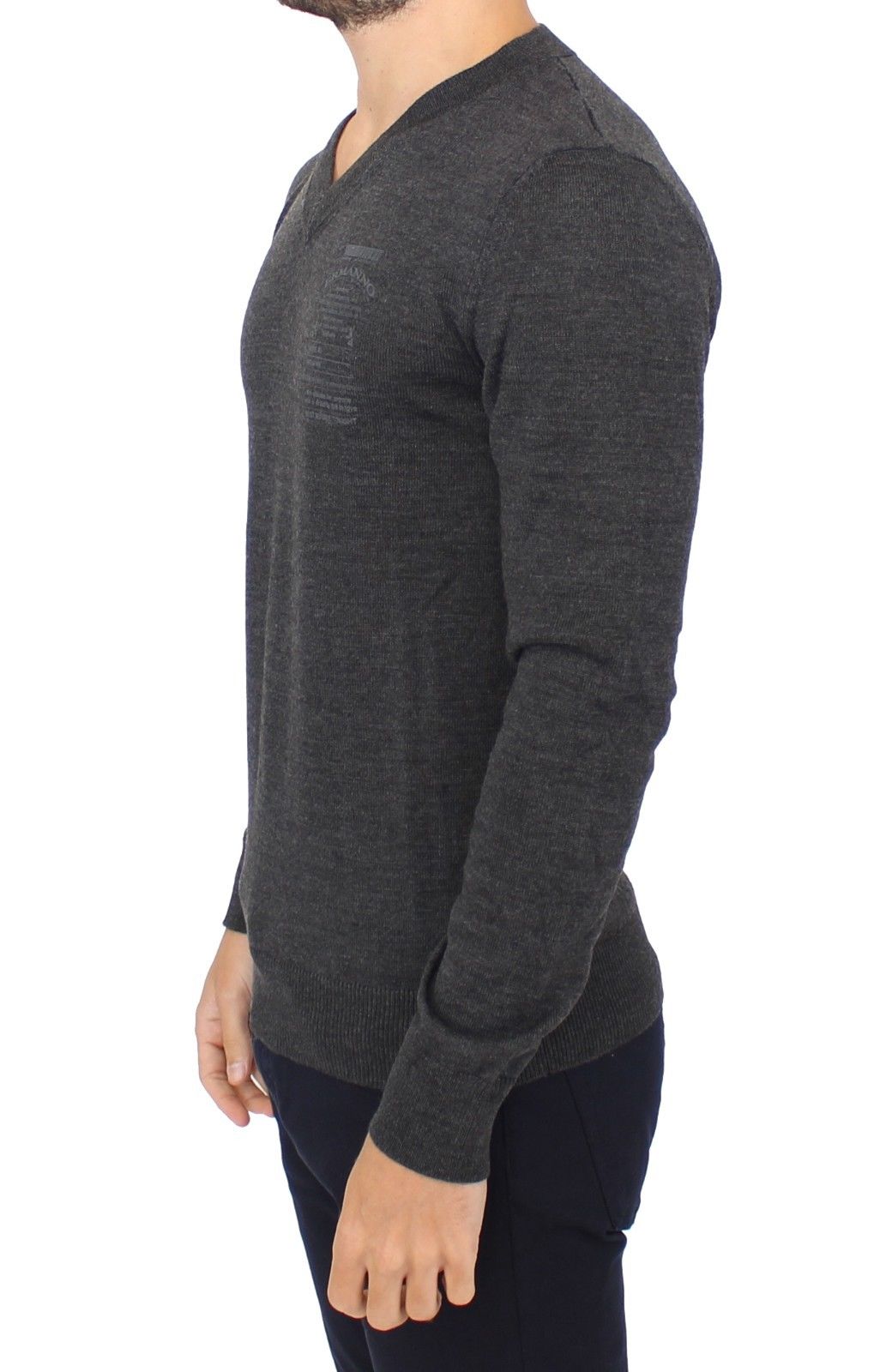 Ermanno Scervino Schicker grauer Pullover mit V-Ausschnitt aus Wollmischung