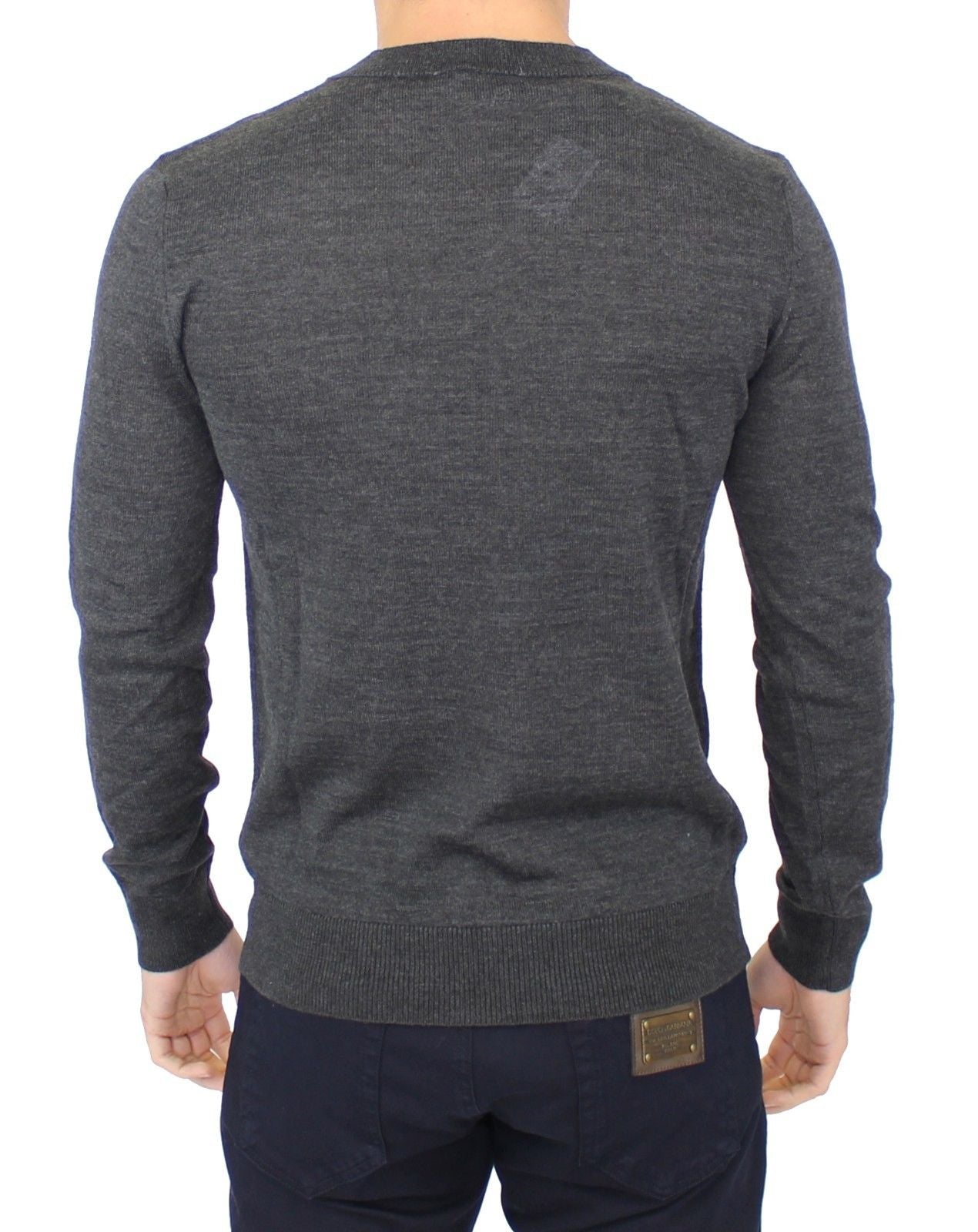 Ermanno Scervino Schicker grauer Pullover mit V-Ausschnitt aus Wollmischung