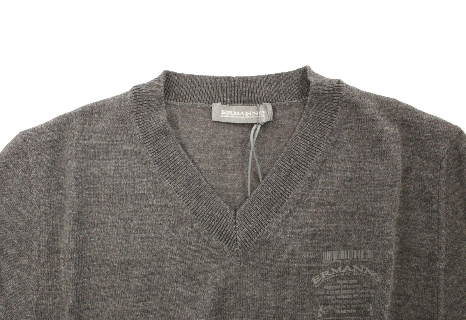 Ermanno Scervino Schicker grauer Pullover mit V-Ausschnitt aus Wollmischung