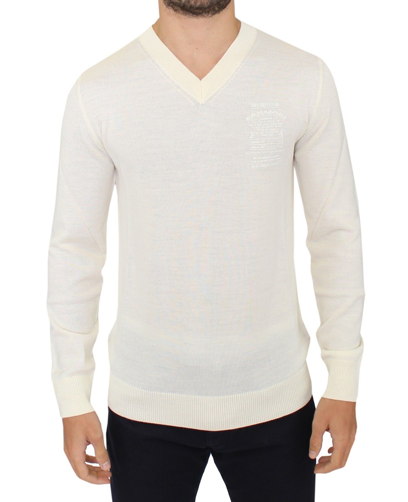 Ermanno Scervino Off-White Pullover mit V-Ausschnitt aus Wollmischung