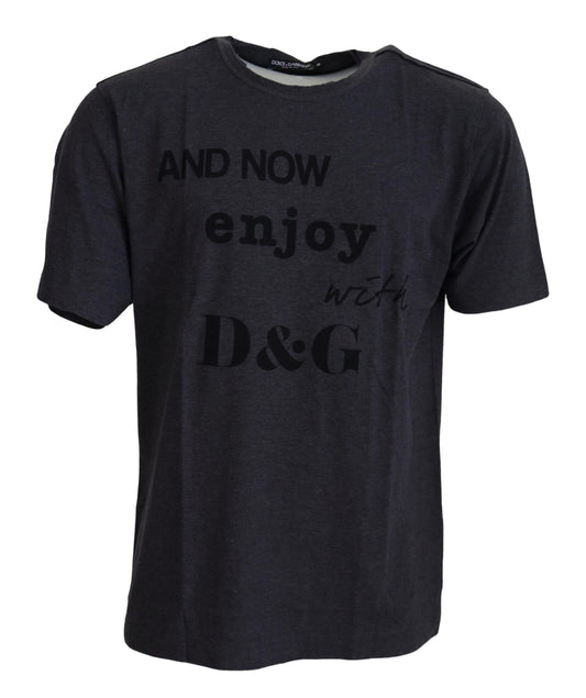 Dolce & Gabbana Elegantes graues Motiv T-Shirt mit Rundhalsausschnitt