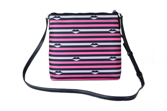 Kate Spade Jae Nylon Leder Flach Rosa Gestreift Multi Crossbody HandBag Geldbörse