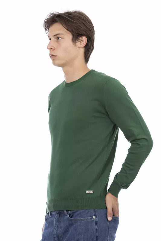 Baldinini Trend Elegant green crew neck sweater made of cotton