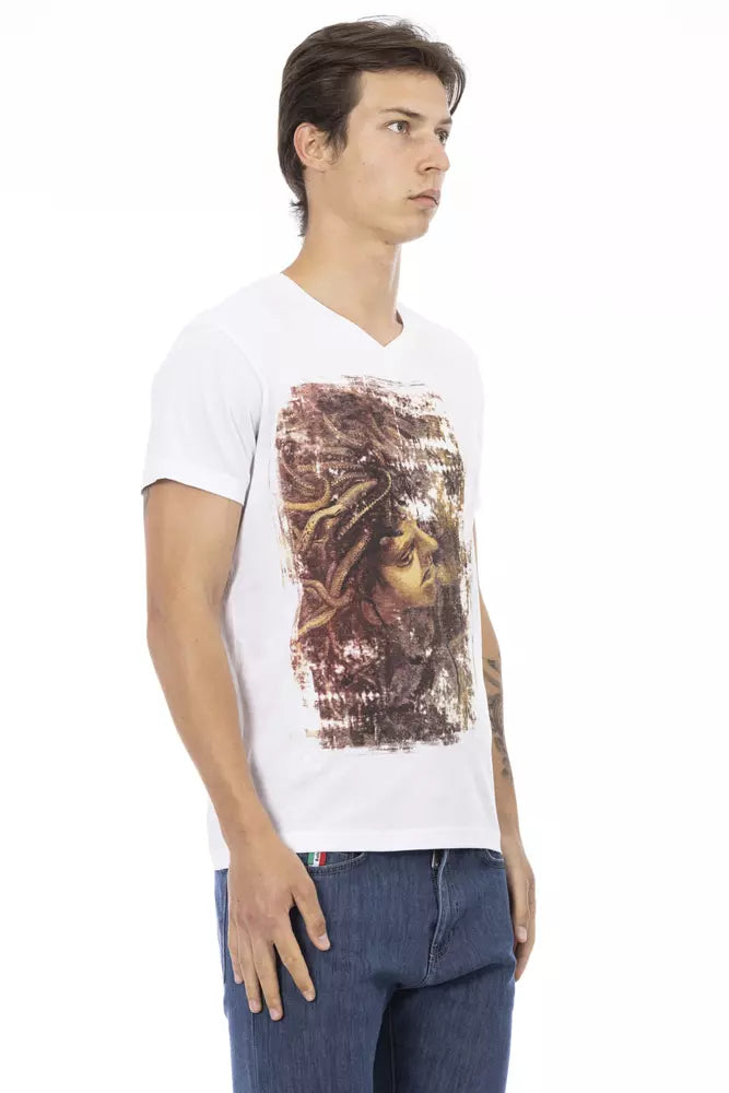 Trussardi Action Elegantes Tee mit V-Ausschnitt und schickem Frontprint