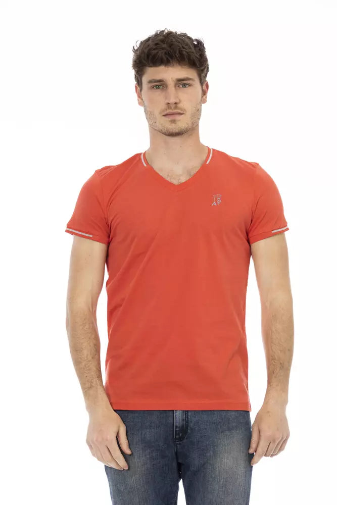 Trussardi Action Orangefarbenes T-Shirt mit V-Ausschnitt aus Baumwolle für Männer