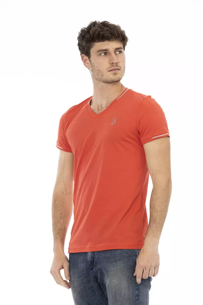 Trussardi Action Orangefarbenes T-Shirt mit V-Ausschnitt aus Baumwolle für Männer