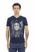 Load image into Gallery viewer, Trussardi Action Chic blue T-shirt with V-neck and cheeky front print
