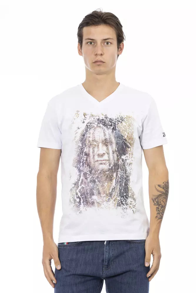 Trussardi Action Elegant tee with V-neck and chic front print