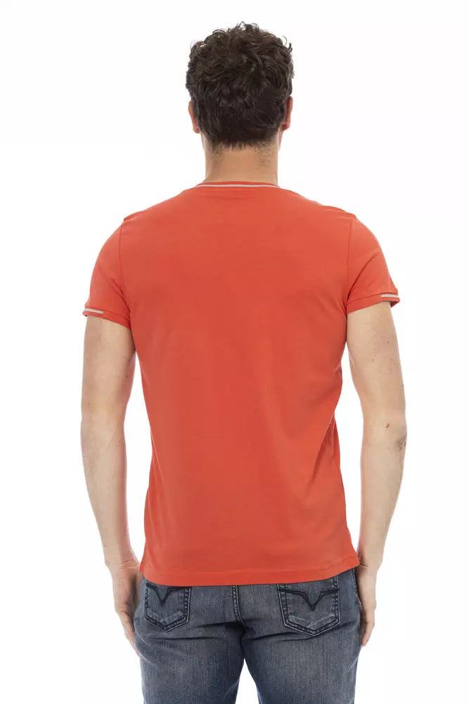 Trussardi Action Orangefarbenes T-Shirt mit V-Ausschnitt aus Baumwolle für Männer