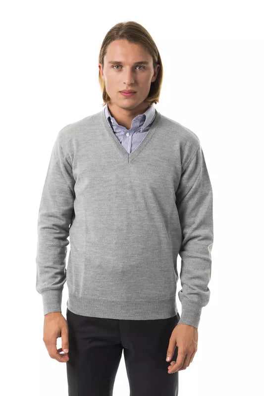 Uominitaliani V-neck sweater in embroidered wool - Elegant gray