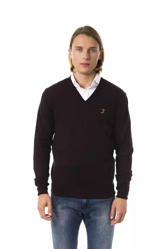 Uominitaliani embroidered V-neck sweater made of merino wool