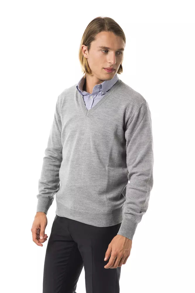 Uominitaliani V-neck sweater in embroidered wool - Elegant gray