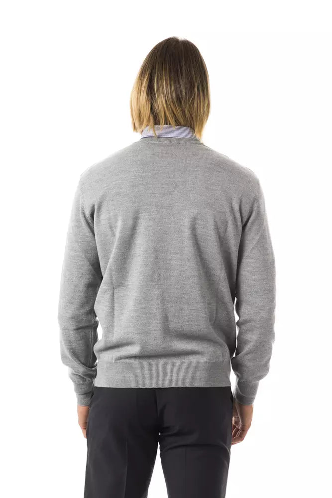 Uominitaliani V-neck sweater in embroidered wool - Elegant gray