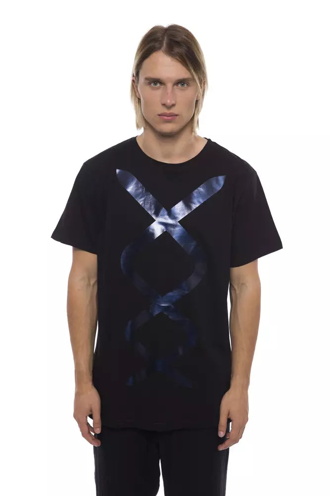 Nicolo Tonetto Elegant Black Crew Neck Printed Tee