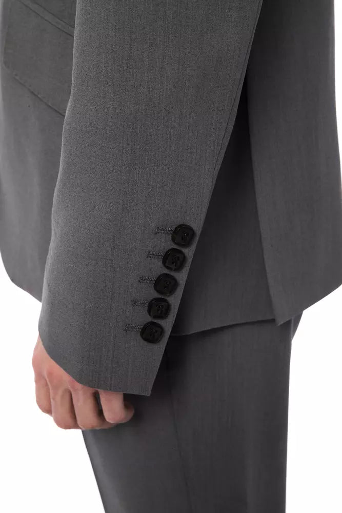 Billionaire Italian Couture Elegant gray two button wool designer suit