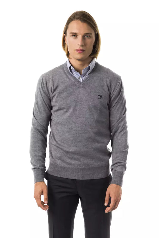 Uominitaliani Embroidered V-neck sweater made of extra-fine merino wool