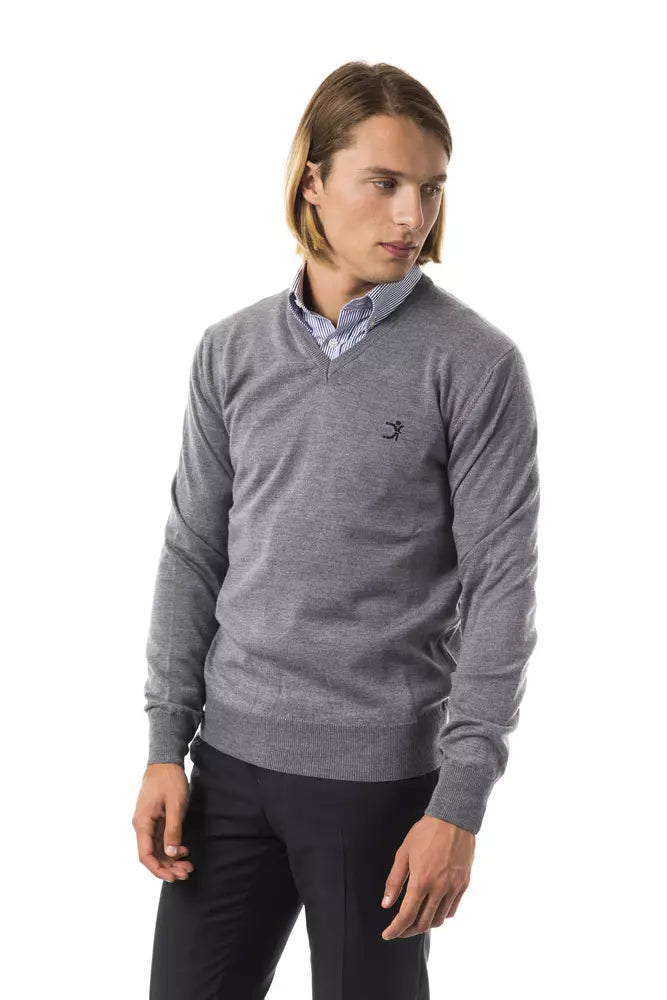 Uominitaliani Embroidered V-neck sweater made of extra-fine merino wool