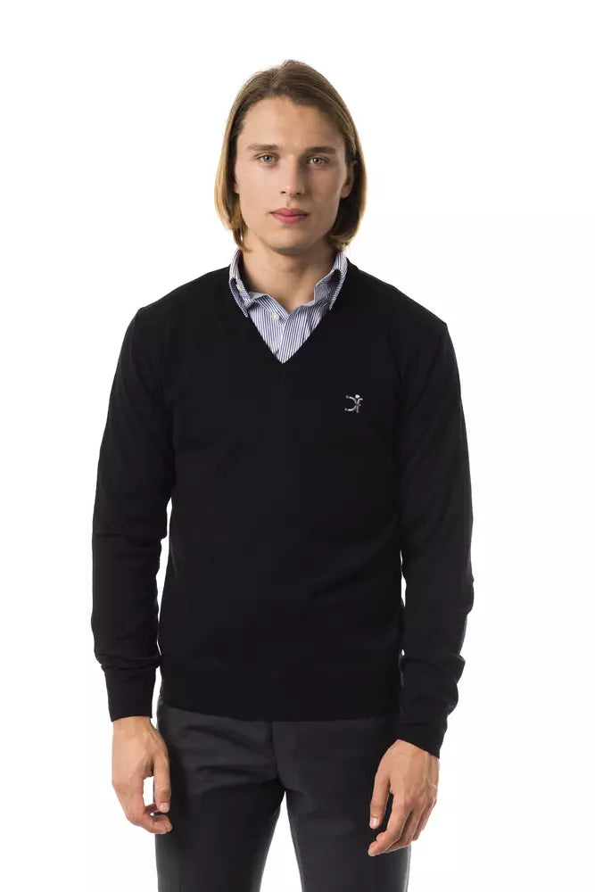 Uominitaliani embroidered V-neck sweater made of merino wool