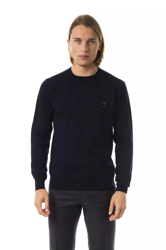 Uominitaliani Elegant embroidered wool sweater with a crew neck