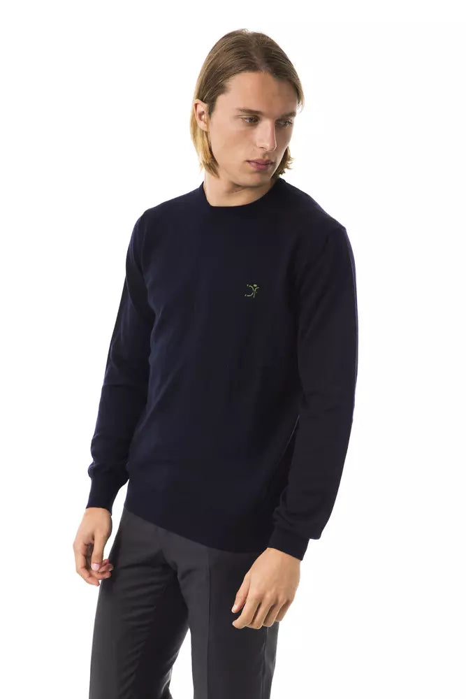 Uominitaliani Elegant embroidered wool sweater with a crew neck