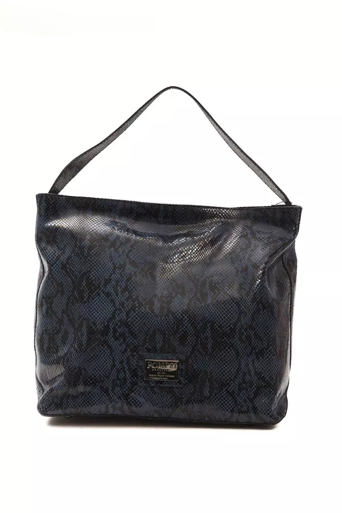 Pompei Donatella Elegant blue leather shoulder bag with python print