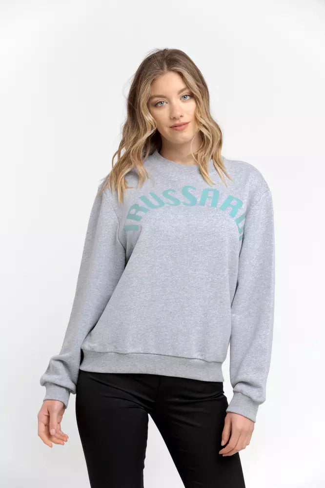 Trussardi büyük beden pamuk karışımı bisiklet yaka sweatshirt